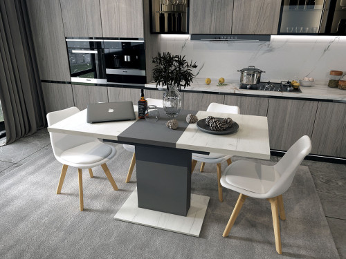 Фото обіднього столу БОСТОН ДОРОС (DOROS) у розкладеному вигляді сосна натті / графіт в інтер'єрі