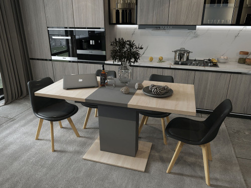 Фото обіднього столу БОСТОН ДОРОС (DOROS) у розкладеному вигляді дуб сонома / графіт в інтер'єрі