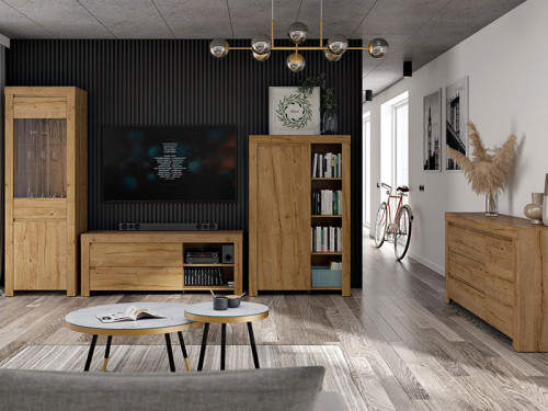 Фото комода HOLTEN KOM1D3S BRW дуб уотерфорд в интерьере гостиной