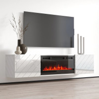 LUXE EF CAMA MEBLE Тумба ТВ навісна білий / білий глянець з чорним електрокаміном