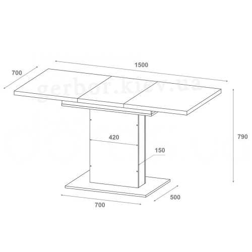 Фото обіднього столу БОСТОН ДОРОС (DOROS) у розкладеному вигляді – схема з розмірами