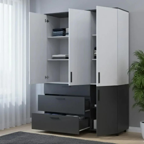 Фото наповнення шафи ТОРН 3 ДСП/3Ш штанга ДОРОС (DOROS) антрацит / білий в інтер'єрі