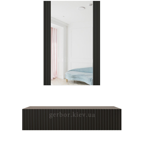 Фото туалетного столика навісного із дзеркалом PAFOS CAMA MEBLE чорний – вигляд спереду