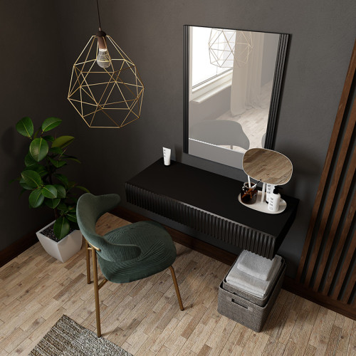 Фото туалетного столика навісного із дзеркалом PAFOS CAMA MEBLE чорний в інтер'єрі – вигляд зверху