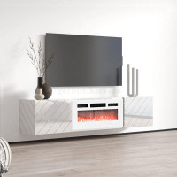 LUXE EF CAMA MEBLE Тумба ТВ навісна білий / білий глянець з білим електрокаміном