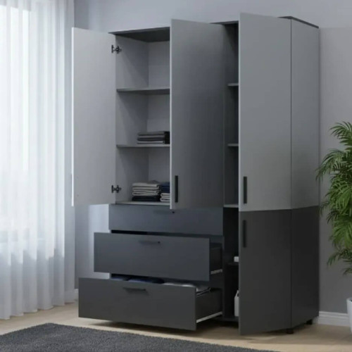 Фото наповнення шафи ТОРН 3 ДСП/3Ш полиці ДОРОС (DOROS) антрацит / сірий в інтер'єрі