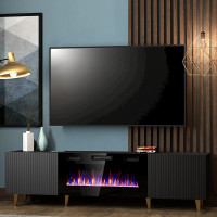 PAFOS 180 EF CAMA MEBLE Тумба ТВ чорний / чорний камін