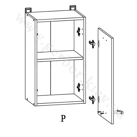 Фото навісної шафи JUNONA LINE G1D/40/57LP BRW сонома з відкриванням вправо – схема наповнення