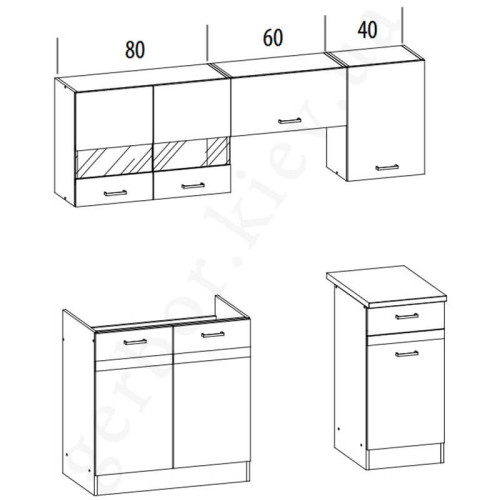 Фото комплекта для кухни ELIZA 180  BOGFRAN риека светлая / дуб венге – схема размеров