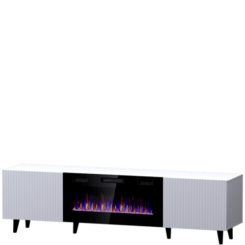 Фото тумби ТВ PAFOS 180 EF CAMA MEBLE білий / чорний камін – вигляд збоку