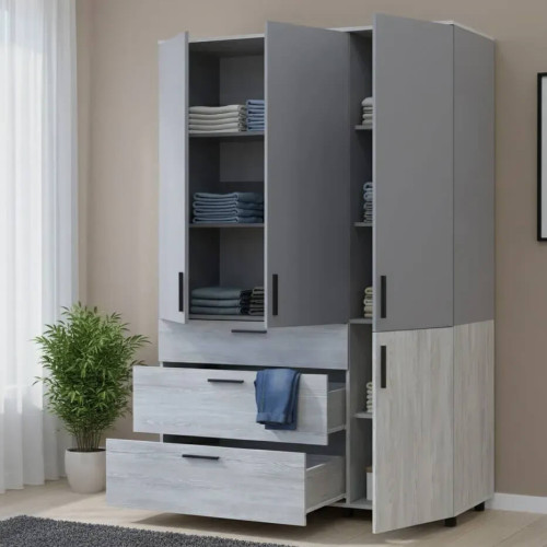 Фото наповнення шафи ТОРН 3 ДСП/3Ш полиці ДОРОС (DOROS) сосна натті / сірий в інтер'єрі