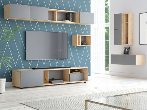 На фото вариант 3 расположения модулей гостиной BARCELONA VIVALDI дуб крафт золотой / графит