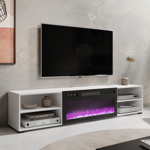 Фото тумби ТВ з електрокаміном POLO 180 EF CAMA MEBLE білий / чорний камін