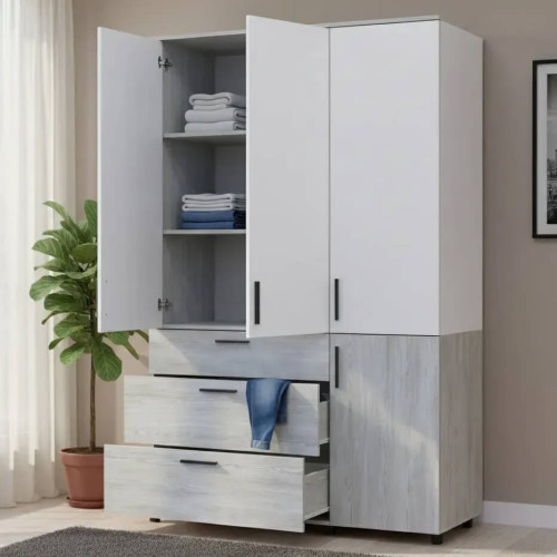 Фото наповнення шафи ТОРН 3 ДСП/3Ш полиці ДОРОС (DOROS) сосна натті / білий в інтер'єрі