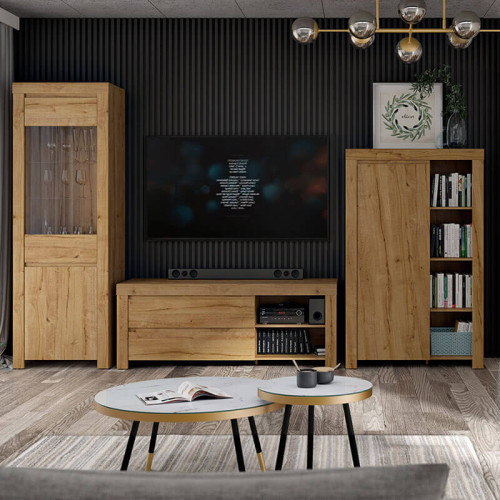 Фото витрины HOLTEN REG1D1W BRW дуб уотерфорд в интерьере гостиной