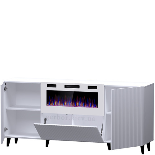 Фото комоду PAFOS 180 EF CAMA MEBLE  білий / білий камін / чорні ніжки – наповнення