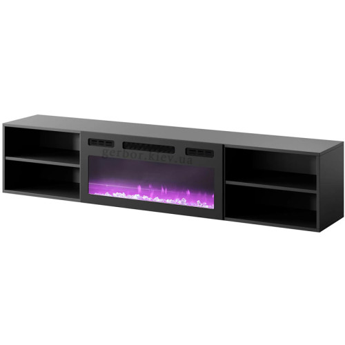 Фото підвішеної на стіну тумби ТВ з електрокаміном POLO 180 EF CAMA MEBLE чорний / чорний камін – вигляд збоку