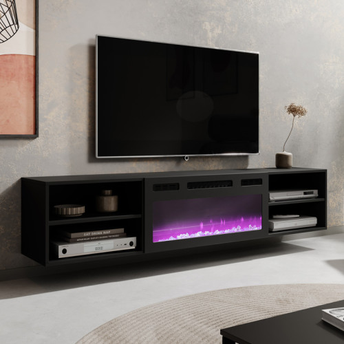 Фото підвішеної на стіну тумби ТВ з електрокаміном POLO 180 EF CAMA MEBLE чорний / чорний камін