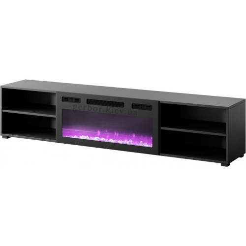 Фото тумби ТВ з електрокаміном POLO 180 EF CAMA MEBLE чорний / чорний камін – вигляд збоку