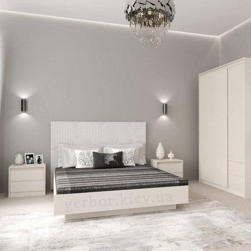 Фото приліжкової тумбочки МОНАКО KOM2S Гербор кашемір в інтер'єрі спальні