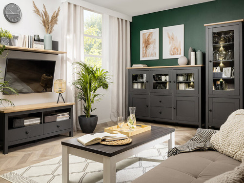 Фото тумби ТВ HESEN RTV2S/6/14 BRW графит / дуб артизан в интерьере гостиной