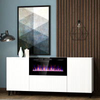 PAFOS 180 EF CAMA MEBLE Комод білий / чорний камін / чорні ніжки PAFOS 180 EF CAMA MEBLE Комод білий / чорний камін / чорні ніжки