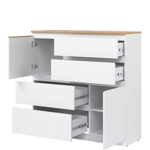 Фото комоду REMI RM06 LIVEO BOGFRAN білий / дуб евок – вигляд справа наповнення