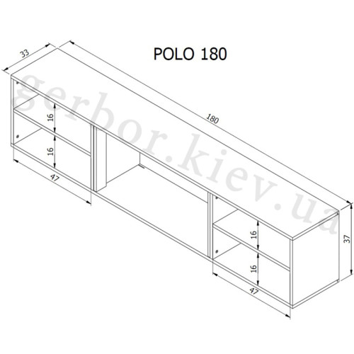 Фото тумби ТВ з електрокаміном POLO 180 EF CAMA MEBLE чорний / білий камін – схема з розмірами