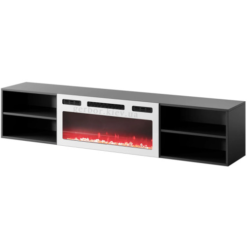 Фото підвішеної на стіну тумби ТВ з електрокаміном POLO 180 EF CAMA MEBLE чорний / білий камін – вигляд збоку