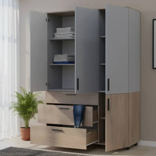 Фото наповнення шафи ТОРН 3 ДСП/3Ш полиці ДОРОС (DOROS) кремона канноло / сірий в інтер'єрі