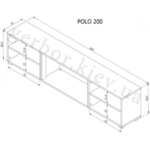Фото тумби ТВ з електрокаміном POLO 200 EF CAMA MEBLE білий / чорний камін – схема з розмірами