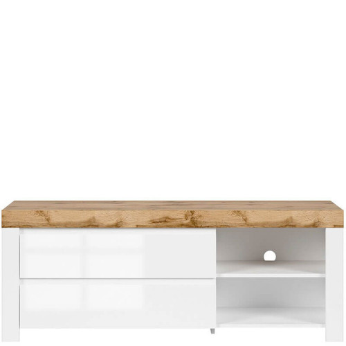 Фото тумбы ТВ HOLTEN RTV2S BRW белый / дуб вотан / белый глянец – вид спереди