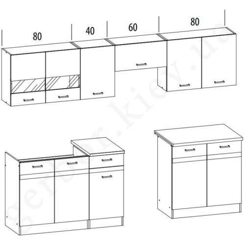 Фото комплекта для кухни ELIZA 260  BOGFRAN риека светлая / дуб венге – схема размеров