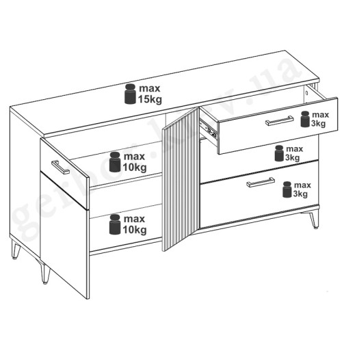 Фото їдальні ARIS LIVEO BOGFRAN – схема навантаження комоду
