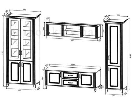 Фото схеми комплекту меблів для вітальні КАНДI БРВ (ВМК)