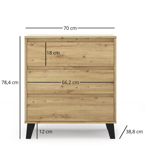 Фото комода BORG 3S/70 MEBELBOS дуб артизан – розміри