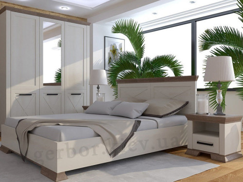 Фото ліжка 160 (каркас) МАРСЕЛЬ Гербор ясен сніжний / дуб сонома трюфель в інтер'єрі спальні