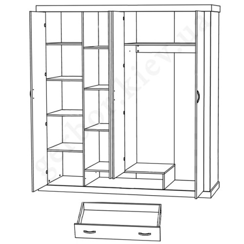На фото схема наполнения шкафа 4D1S с зеркалами  LAVENDA VMV Holding