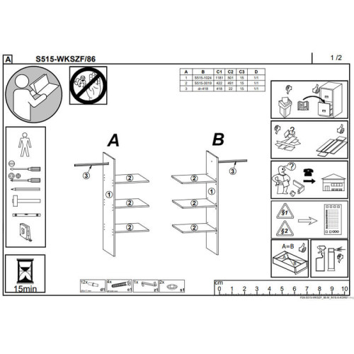 Фото комбинированного шкафа HESEN SZF2D1S-WKSZF BRW – схема установки наполнения (стр 1 из 2)