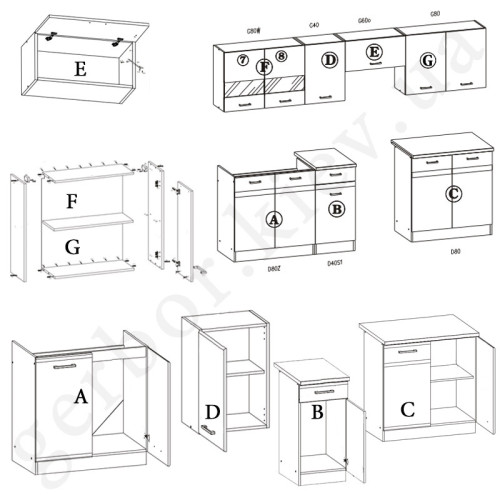 Фото комплекта для кухни ELIZA 260  BOGFRAN дуб венге / риека светлая – схема наполнения