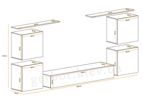 Фото гостиной SWITCH IV ASM MEBLE – схема с внешними размерами
