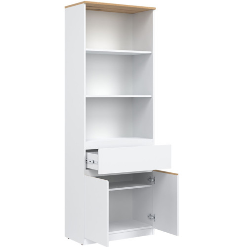 Фото стелажу REMI RM09 LIVEO BOGFRAN білий / дуб евок – вигляд зліва наповнення