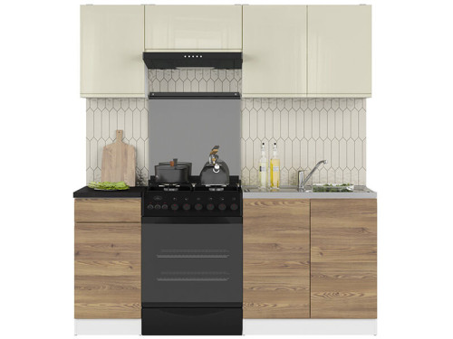 Фото кухні JUNONA LINE 180 BBL BRW модрина / ванільний глянець зі стільницею