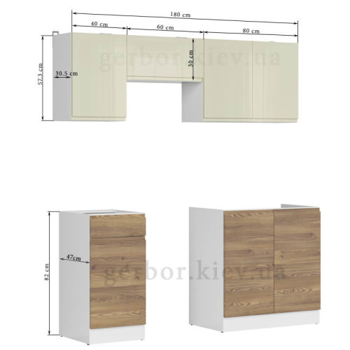 Фото кухні JUNONA LINE 180 BBL BRW модрина / ванільний глянець (без стільниці) – розміри