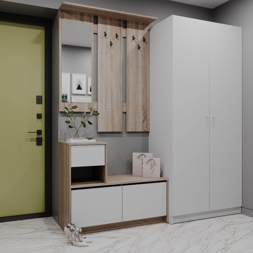 Фото передпокою БЕЛА ДОРОС (DOROS) та шафа ПРОМО 2 ДСП дуб сонома + білий / білий в інтер'єрі