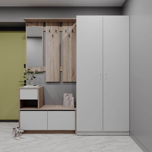 Фото передпокою БЕЛА ДОРОС (DOROS) та шафа ПРОМО 2 ДСП дуб сонома + білий / білий в інтер'єрі – вигляд спереду