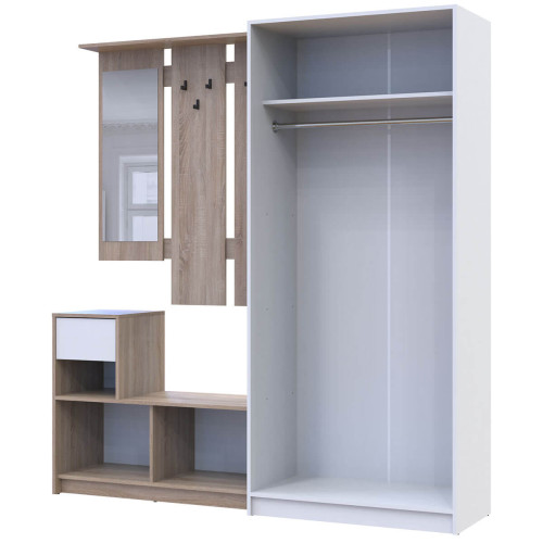 Фото передпокою БЕЛА ДОРОС (DOROS) та шафа ПРОМО 2 ДСП дуб сонома + білий / білий – вигляд збоку наповнення