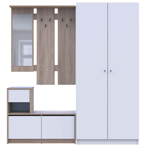 Фото передпокою БЕЛА ДОРОС (DOROS) та шафа ПРОМО 2 ДСП дуб сонома + білий / білий – вигляд спереду