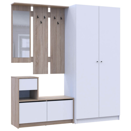 Фото передпокою БЕЛА ДОРОС (DOROS) та шафа ПРОМО 2 ДСП дуб сонома + білий / білий – вигляд збоку