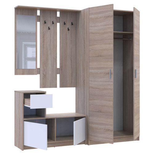 Фото передпокою БЕЛА ДОРОС (DOROS) та шафа ПРОМО 2 ДСП дуб сонома / білий + дуб сонома – вигляд збоку наповнення